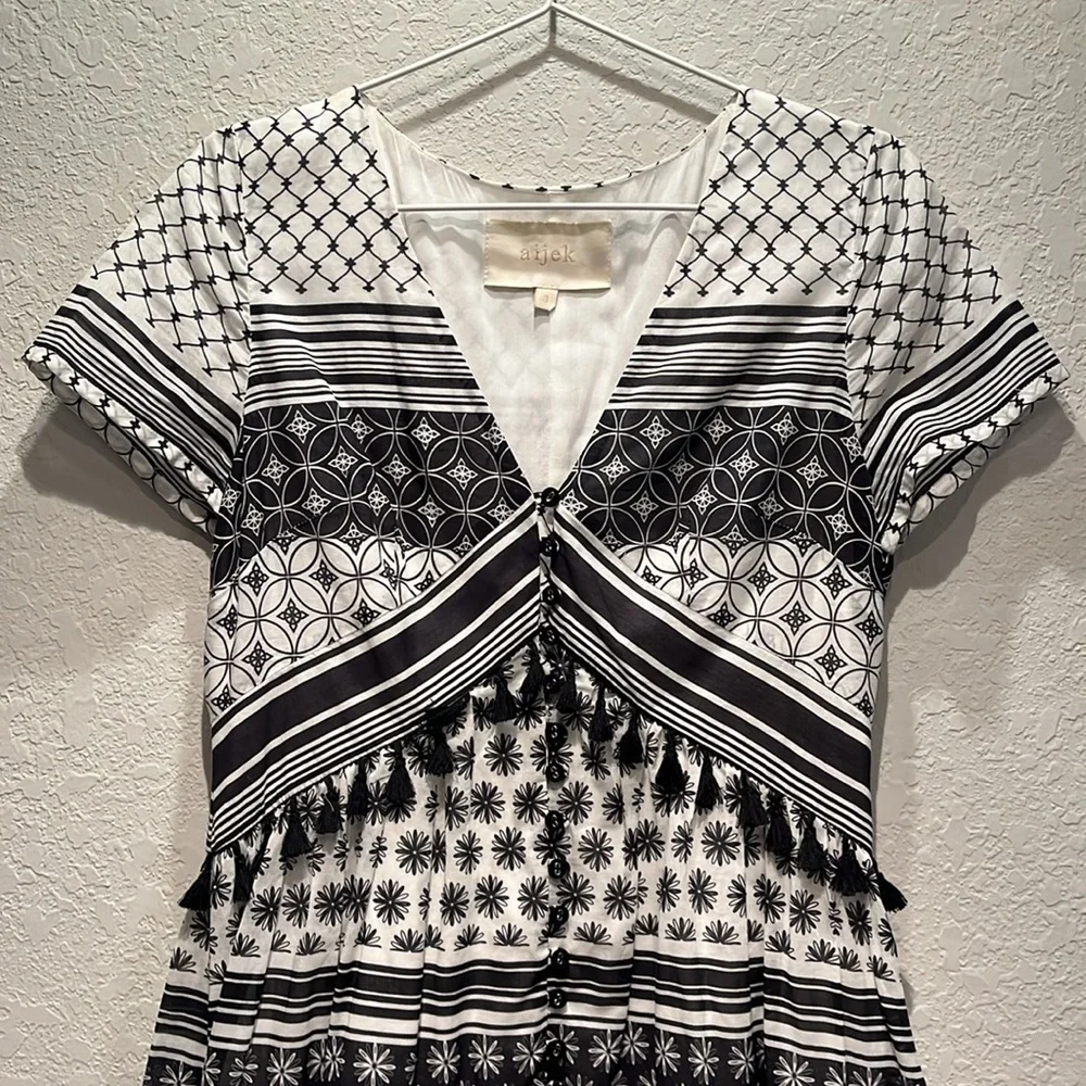 ANTHROPOLOGIE x AIJEK Pias Short Dress Tassel Cotton Bohemian Dress - Picture 4 of 12